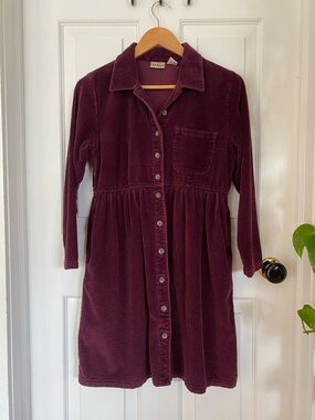 L.L. Bean Burgundy Corduroy Button-Front Long Sleeve Dress Cottagecore boho
